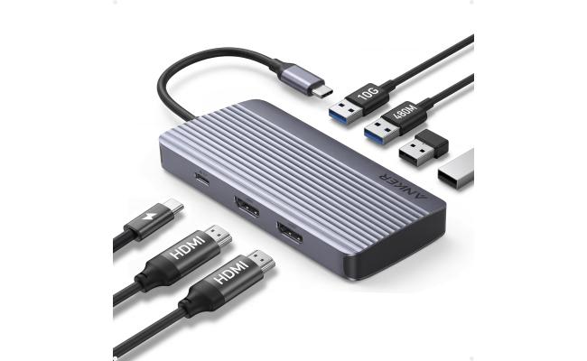 Anker 7-in-1 USB-C Hub, Dual Monitor USB C Docking Station, Dual HDMI Display, 85W Max Output, 10Gbps Data Transfers for Dell XPS, ThinkPad T14 Gen2 and More